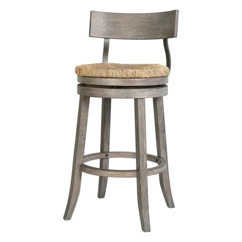 Rosalind Wheeler Farmhouse 26" Wood Counter-Height Bar Stool with Natural Seagrass Seat, Reclaimed White | Wayfair Farmhouse Counter Stools, Steel Bar Stools, Wood Barrel, Cool Bar Stools, Grey Bar, Bar Height Stools, Wood And Steel, Wood Counter, Counter Height Bar Stools