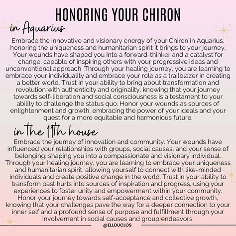 HONORING YOUR CHIRON ✨ Chiron in the natal chart can signify our deepest wound. Sometimes we choose not to face it, but through healing comes empowerment, growth, and inspiring transformations. 🫶 Part two. #healing #healingjourney #innerhealing #chiron #libra #scorpio #sagittarius #capricorn #aquarius #pisces #astrology #astrologyposts #astrologypost #astrologytips #growthmindset #healingwounds #selfdiscovery #personalgrowthquotes #personalgrowth #personalgrowthjourney Chiron Aquarius, Chiron In Aquarius, Pisces Astrology, Personal Growth Quotes, Aquarius Pisces, Sagittarius Capricorn, Scorpio Sagittarius, Libra Scorpio, Inner Healing