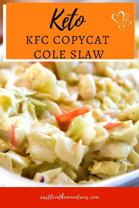 Coleslaw and BBQ just go together and KFC makes the best Coleslaw around. This low carb, Keto friendly version will make you forget all about your diet and let you enjoy your dinner! At 2 net carbs per cup you can enjoy a healthy serving and stay on track with your weight loss goals. Plus, it only takes ten minutes to make! #healthyweightloss #ketoKFCcoleslaw #ketodietsides #easyketosides Keto Kfc, Copycat Coleslaw, Keto Cole Slaw, The Best Coleslaw, Best Coleslaw, Kfc Coleslaw Recipe, Low Carb Bbq Sauce, Keto Salads, Keto Dishes