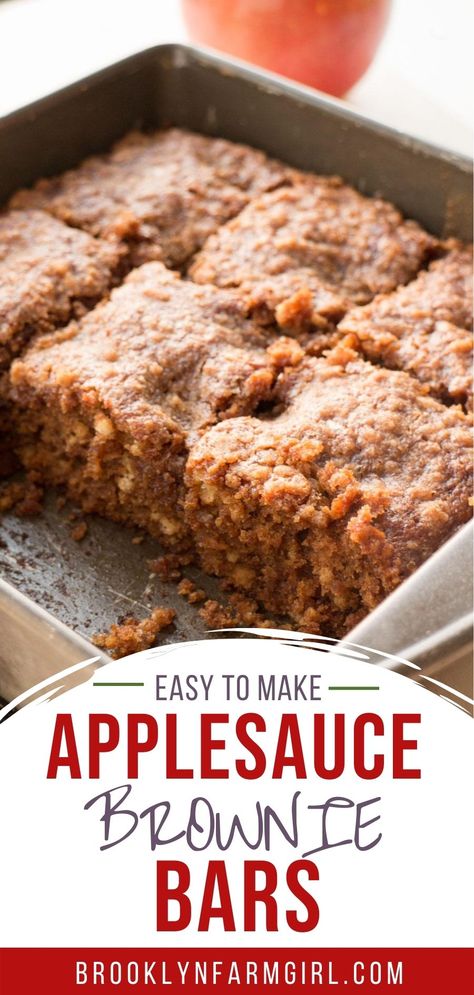 Made With Applesauce, Apple Cinnamon Brownies, Apple Sauce Brownies Recipes, Applesauce Bars Healthy, Dessert Using Applesauce, Applesauce Desserts Easy, Desserts With Apple Sauce, Dessert Made With Applesauce, Apple Sauce Baked Goods