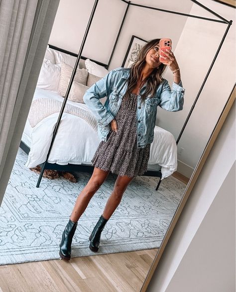 Sundress Jean Jacket Outfit, Denim Jacket Over Dress Outfit, Black Dress With Jean Jacket Outfit, Jean Jacket And Dress Outfit, Dress With Denim Jacket Outfit, Dresses With Jean Jackets, Black Denim Dress Outfit, Jean Jacket With Dress, Dress And Jean Jacket Outfit