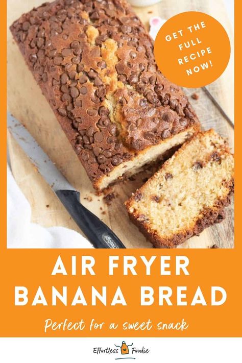 Make this easy air fryer banana bread recipe packed with sweet milk chocolate chips, without even turning on your oven! It's a great recipe for using up overripe bananas. Air Fryer Banana Bread, Using Air Fryer, Air Fryer Banana, Hot Air Fryer, Keto Banana Bread, Recipes Using Bananas, Banana Bread Recipe Healthy, Sweet Milk, Air Fried Food