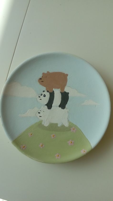 My sister's We Bare Bears Plate (Top) Diy Pottery Painting, Academia Fashion, Painting Inspo, Diy Pottery, Bare Bears, We Bare Bears, Pottery Painting, Ceramic Painting, Dark Academia