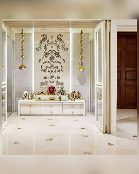 White Marble Flooring, Lotus Designs, Small House Blueprints, Indian Room Decor, Drawing Room Decor, Mandir Design, Temple Design For Home, Interior Design Your Home, Opulent Interiors