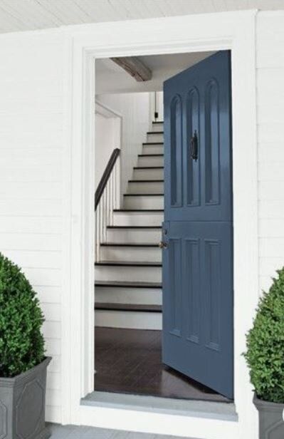 Grayish Blue Paint Colors, Pale Blue Paint Colors, Light Blue Paint Colors, Van Deusen Blue, Benjamin Moore Blue, Blue Nova, Exterior Door Colors, Light Blue Paints, Color Combinations Paint