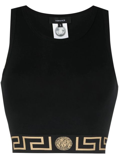 Versace Crop Top, Versace Top, High Fashion Outfits, Medusa Head, Versace Outfit, Clothing Logo, Sleeveless Tops, Sport Bh, Fashion Design Clothes