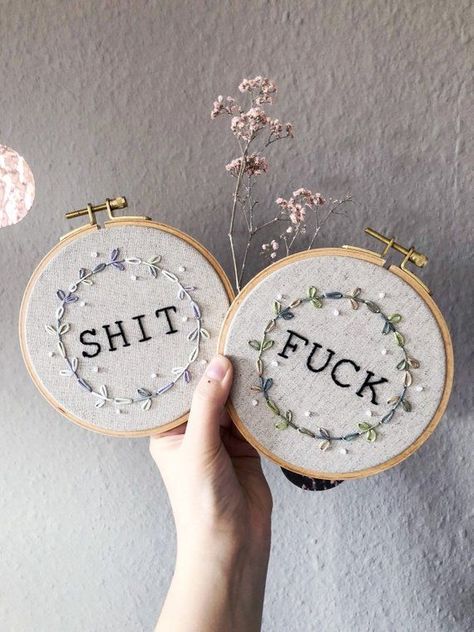 Rude Embroidery, Flower Wreath Embroidery, Embroidery Stitches Flowers, Wreath Embroidery, Swear Words, Funny Embroidery, Embroidery Stitches Beginner, Embroidery Frame, Embroidery Wall