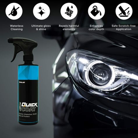 Amazon.com: PROJE' Premium Car Care SiO2 Quick Coat 16oz | Ceramic Waterless Wash Shine & Protect | Ceramic Infused SiO2 Polymer Protection | Ceramic Coating Detailer | Spray Sealant Top Coat Quick Nano-Coating : Automotive Bfr Bands, Pontiac Michigan, Waterless Car Wash, Car Coating, Green Face Mask, Computer Gifts, Advanced Ceramics, Clean Your Car, Vehicle Paint