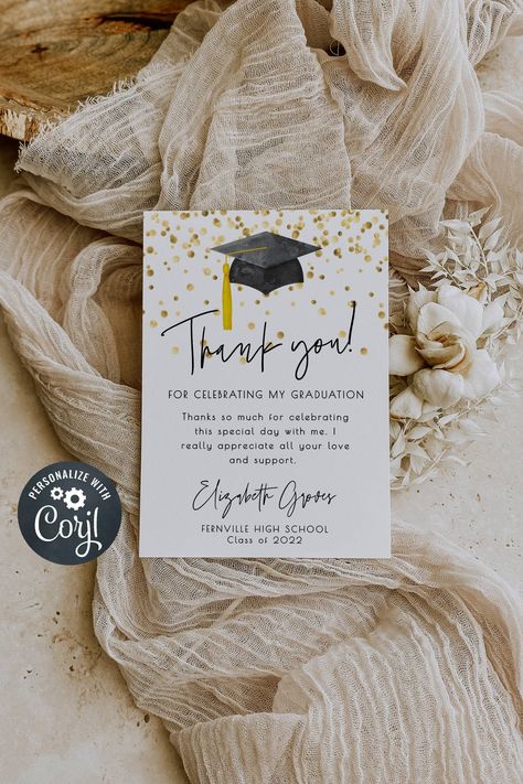 Graduation Thank You Card Template, Printable Editable Graduate Thank You, Modern Class of 2022 Thank You Note, Instant Download #graduation #minimalgraduation #highschoolgraduate #printablegraduation #collegegraduation #seniorgraduation #graduationthankyou #moderngraduation Grad Party Invite, Modern Graduation Party, Graduation Party Invitations Templates, Graduation Announcement Cards, Graduation Thank You Cards, Card Templates Printable, Graduation Party Invitation, Graduation Party Invitations, Thank You Card Template