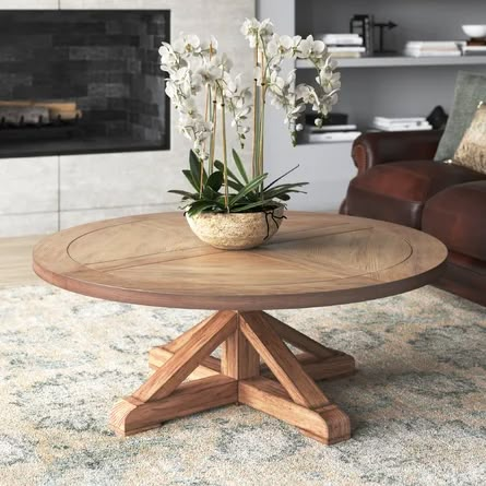 Greyleigh™ Abasi Pedestal Coffee Table | Wayfair Pedestal Coffee Table, Floor Shelf, Small Apartment Living Room, Round Table Top, Wood Pedestal, Small Apartment Living, Table Cafe, Pedestal Dining Table, Coffee Table Wayfair