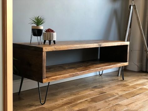 Industrial reclaimed Tv unit with black hairpin legs Living | Etsy Metal Tv Table, Tv Unit Rustic, Wood Blanket Box, Wood Tv Unit, Mcm Furniture, Tv Table, Reclaimed Furniture, Wood Tv, Tv Stand Wood