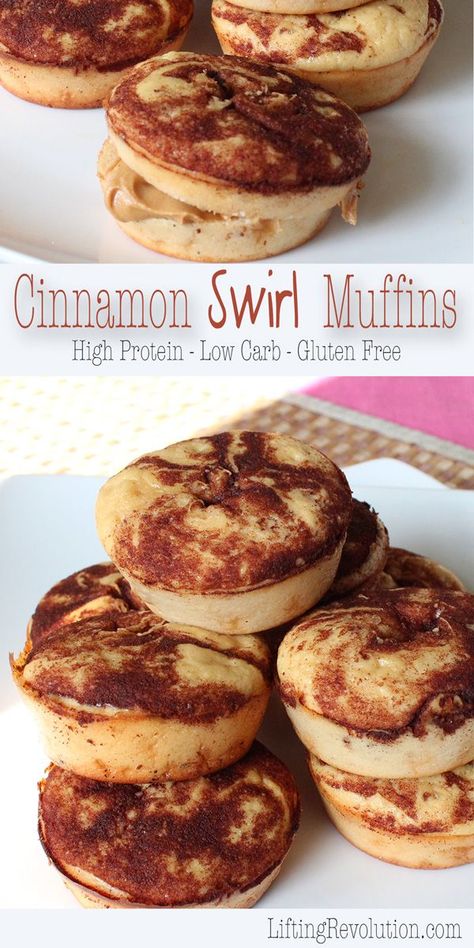 Low Carb High Protein Cinnamon Swirl Muffins | 50 healthier muffin recipes Cinnamon Swirl Muffins, Low Carb Muffin Recipes, Swirl Muffins, Low Carb High Protein, Keto Treats, Low Carb Muffins, Healthy Muffin Recipes, Healthy Breakfasts, Low Carb Sweets