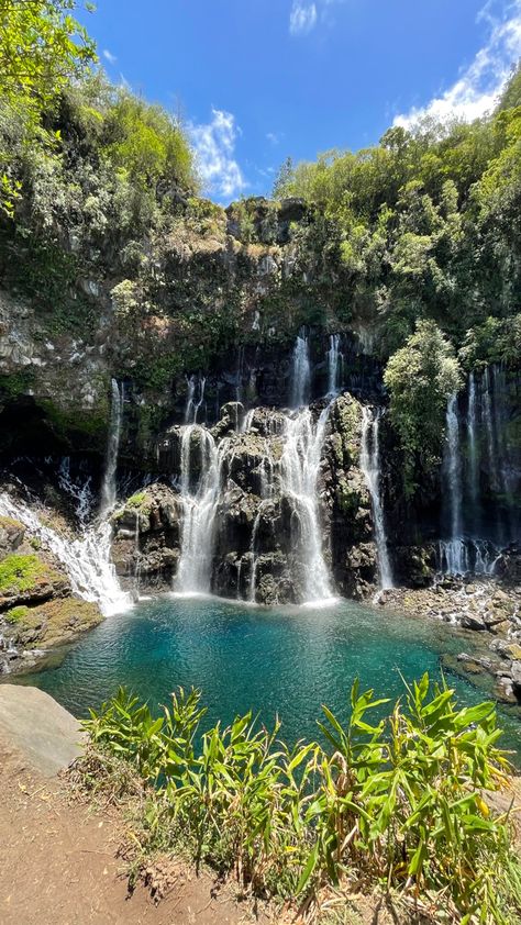 Reunion Aesthetic, Mauritius Waterfall, Reunion Island Aesthetic, Hawaii Waterfall Aesthetic, Guyana Waterfall, Mystery Island Vanuatu, Island Wallpaper, Mauritius Island, Reunion Island