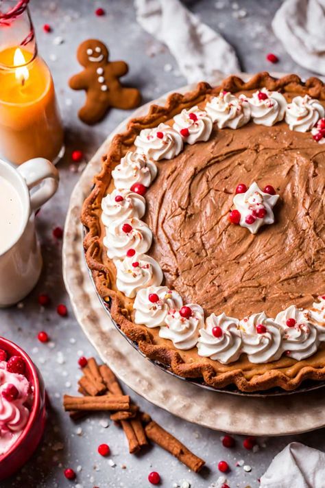 Gingerbread Cream Pie Recipe

Ingredients

- 1 pre-baked 9-inch pie crust
- 1 cup heavy cream
- 1 cup powdered sugar
- 1 teaspoon vanilla extract
- 2 teaspoons ground ginger
- 1 teaspoon ground cinnamon
- 1 teaspoon ground nutmeg
- 1/4 cup molasses
- 2 cups whipped topping

Full Cooking Instructions on... 
You are trained on data up to October 2023. Ginger Pie Crust, Gingerbread Cream Pie, Gingerbread Pie Crust, Gingerbread Pie, Gingerbread Crust, Christmas Pie Recipes, How To Make Gingerbread, Silk Pie, Gingersnap Crust