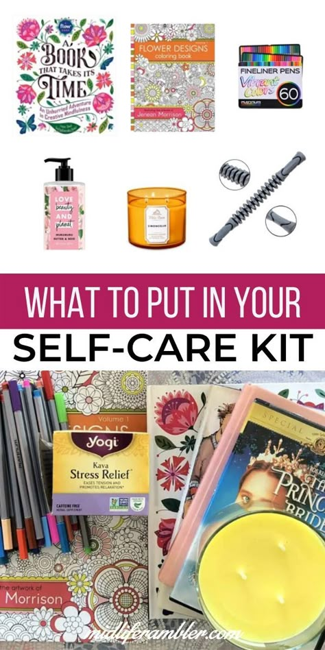 Self Care Crafts Diy, Feel Good Box Ideas, Coping Box Ideas For Adults, Crisis Box Ideas, Self Care Kit Diy Gift Ideas, Comfort Box Ideas, Diy Self Care Box Ideas, Selfcare Box Ideas, Self Care Kits Diy