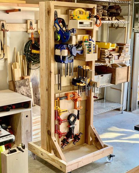 French Cleat Shelves, Garage French Cleat, French Cleat Tool Storage, Workshop Organisation, Garage Setup, Workshop Hacks, Woodworking Plans Workbench, Clamp Storage, French Cleat System