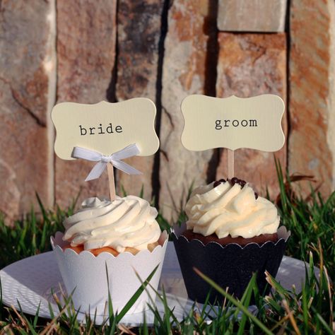 Custom Cupcake Toppers by Dress My Cupcake Groom Cupcakes, Diy Wedding Centerpieces, Cupcake Supplies, Decorating Cupcakes, Custom Cupcake Toppers, Wedding Supplies Wholesale, Personalized Wedding Decor, Personalized Party Decor, Wedding Sweets