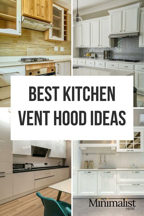 Get inspired by modern vent hood designs for kitchens with slanted ceilings, featuring wood cabinets, stainless steel, and open shelves. Save this pin to your kitchen decor board and read the article for more ideas! White Kitchen Vent Hood, Modern Vent Hood, Kitchen Vent Hood Ideas, Vent Hood Ideas, Separated Kitchen, Modern Kitchen Hood, Stove Vent Hood, Stainless Steel Hood Vent, Kitchen Hood Vent