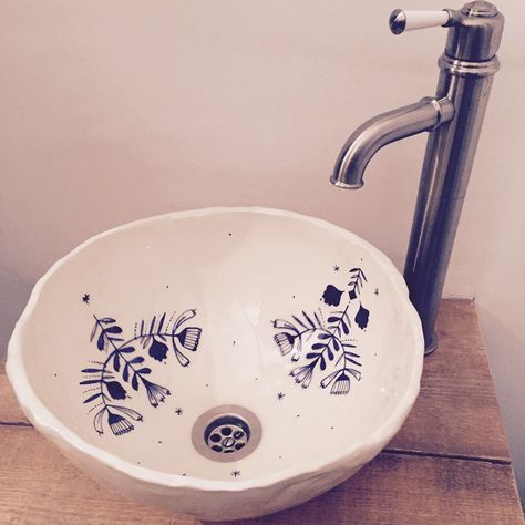 Handmade ceramic sink. Made by https://madiandronic.com Ceramic Basin Handmade, Handmade Sink Ceramic, Ceramic Sink Bathroom, Clay Sinks, Ceramic Fish Plate, Ceramics Bathroom, Handmade Sink, Ceramic Bathroom Sink, Ceramic Sinks