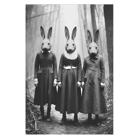 PRICES MAY VARY. Retro Halloween Artwork: In the dark depths of the forest, three unique rabbit cults stand, with unique image designs. Dressed in a college style robe, they appear both mysterious and cute. Their rabbit ears stood upright, as if listening to every sound in the forest. Surrounded by withered branches, people immerse themselves in the Halloween celebration of the Dark Academy, experiencing a mysterious, eerie, and fun filled atmosphere. 12x16inch Unframed: The mystical rabbit cult Horror Vintage, Halloween Wall Decor, Vintage Horror, Gothic Home Decor, Boho Stil, Mosaic Crafts, Vintage Photography, Painting Kits, Dark Academia