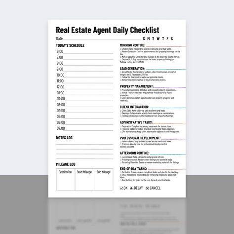 Canva Real Estate, Mileage Tracker, Tracing Sheets, Real Estate Signs, Daily Checklist, Check Email, Real Estate Templates, Planner Digital, Business Planner