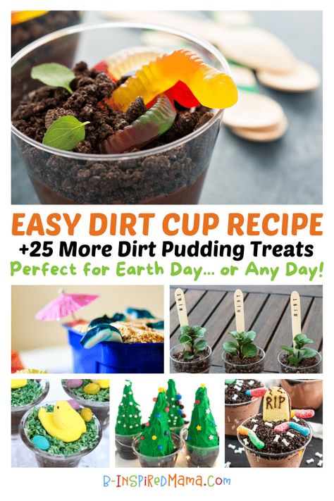 Easy Dirt Cup Recipe + 25 More Dirt Pudding Treats Dirt In A Cup, Dirt Cups For Kids, Oreo Dirt Cups Recipe, Dirt Dessert Cups, Dirt Cup Recipe, Oreo Dirt Cups, Dirt Cake Cups, Dirt Cups Dessert, Edible Dirt