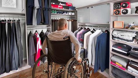 Wheelchair accessible closet design Wheelchair Accessible Bedroom Ideas, Wheelchair Accessible Closet, Wheelchair Bedroom, Accessible Living Room, Wheelchair Accessible Bedroom, Handicapped Accessible House Plans, Accessible Closet, Accessible Bedroom, Wheelchair Accessible Home