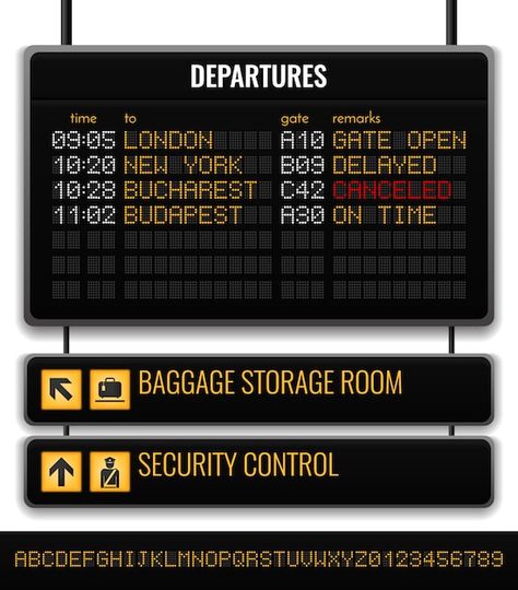 Black airport board realistic compositio... | Free Vector #Freepik #freevector #departure-board #airport-board #departure #airport-terminal Wedding Table Board, Airport Board, Travel Desk, Departures Board, Air Asia, Airport Design, Airports Terminal, Summer Menu, Airport Security