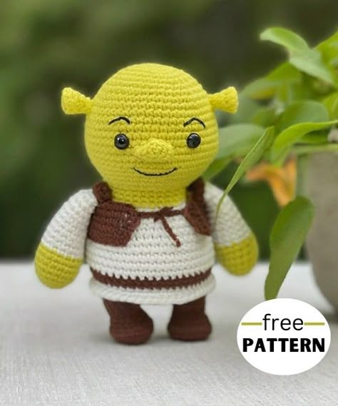 Shrek Amigurumi Pattern Shrek Amigurumi, Crochet Shrek, Disney Crochet Patterns, Crochet Toys Free, Cute And Cuddly, Crochet Shawl Pattern Free, Plushie Patterns, Crochet Animals Free Patterns, Christmas Crochet Patterns