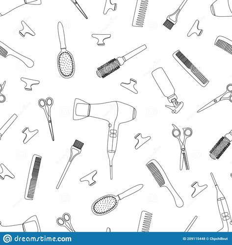 Font Brush, Drawing Hair, Barber Tools, Pattern Illustration, Pattern Drawing, Seamless Pattern, Hair Salon, Seamless Patterns, Line Art