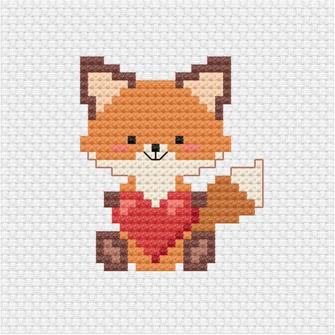 Small Easy Cross Stitch Patterns, Cross Stitch Animals Patterns, Animals Cross Stitch, Cross Stitch Patterns Animals, Cute Animal Cross Stitch, Animal Cross Stitch, Cross Stitch Pixel Art, Cross Stitch Heart Pattern, Heart Cross Stitch Pattern