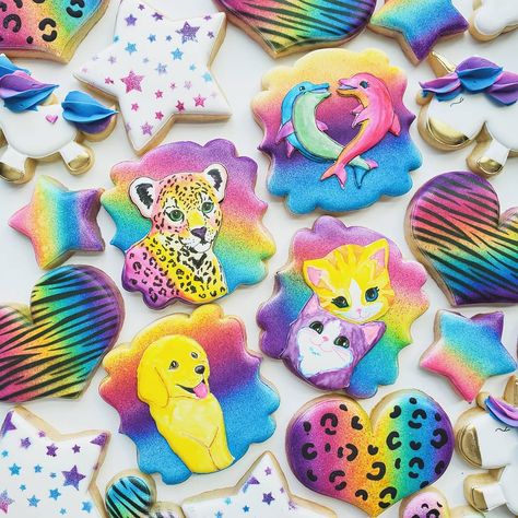 Lisa Frank Birthday Cookies, Lisa Frank Cookies Decorated, Lisa Frank Bachelorette Party, Lisa Frank Cookies, Lisa Frank Birthday Party Decorations, Watercolor Sugar Cookies, Lisa Frank Birthday, Lisa Frank Party, Lisa Frank Birthday Party