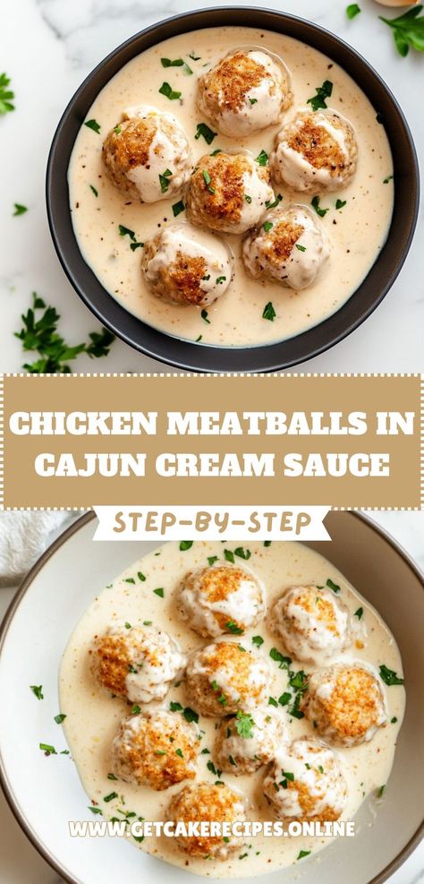 Chicken Meatballs In Cajun Cream Sauce – a spicy, creamy chicken meatball dish perfect for quick weeknight dinners. Healthy Meatball Dinner, Dinner Ground Chicken, Meatball Appetizer Recipes, Meatball Dinner Recipes, Chicken Parm Meatballs, Chicken Meatballs Healthy, Cajun Cream Sauce, Healthy Meatballs, Meatball Appetizer Recipe