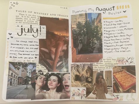 August Scrapbook Ideas, Be Real Scrapbook, September Scrapbook Ideas, Summer Scrapbook Ideas Aesthetic, Summer Journal Page, Summer Recap Journal, Summer Fun Scrapbook Ideas, Summer Scrapbook Cover, Senior Journal