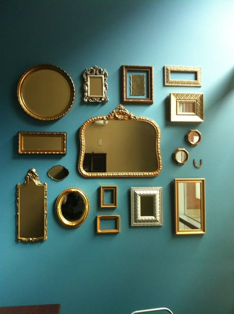 Great mirror collage@ Ingrid Thelning...another collection. Little Mirror Wall, Mirror Collage Wall, Mirror Collage, Mirror Gallery, Mirror Gallery Wall, Vintage Mirror Wall, Dekorasi Kamar Tidur, Gold Frames, Vintage Mirrors