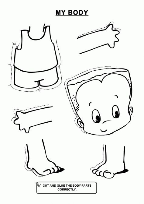 Preschool Cut and Paste Worksheet Body Parts For Kids, Body Preschool, Body Parts Preschool, Kindergarten Colors, Body Craft, Preschool Coloring Pages, Human Body Parts, Color Worksheets, Toddler Learning