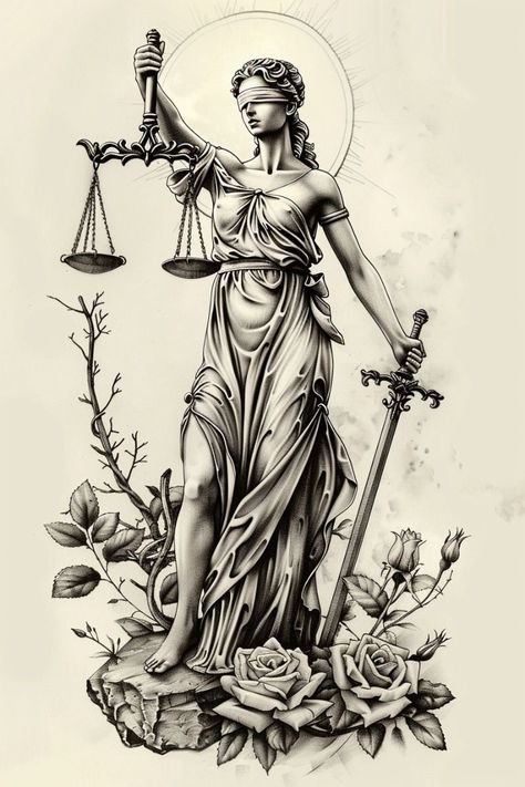 Lady Justice Tattoo, Lady Justice Statue, Zippo Art, Justice Tattoo, Greek God Tattoo, Justice Statue, Female Warrior Tattoo, M Tattoos, Scale Tattoo