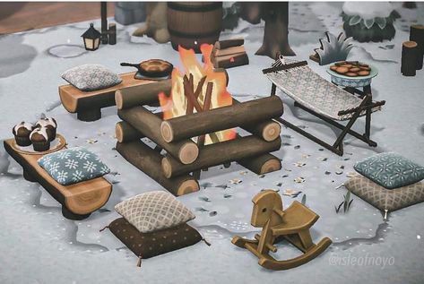 Cottagecore Animal Crossing, Winter Cottagecore, Relaxing Game, Bonfire Party, Pillow Patterns, Adorable Homes Game, Fire Pit Designs, New Animal Crossing, Animal Crossing Game