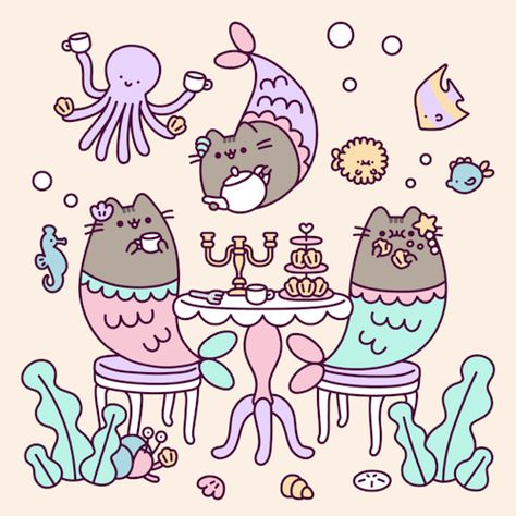 Pusheen Pusheen Mermaid, Cute Animation, Pusheen Cute, Pusheen Cat, Söt Katt, Kawaii Cat, Kawaii Drawings, Animal Wallpaper, Kawaii Art