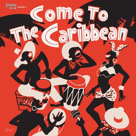 Come to the Caribbean | Grosso Records Caribbean Dance, Cocktail Recipe Card, Jamaica Art, Vinyl Record Covers, Puerto Rico Art, Tiki Lounge, Cool Album Covers, Tiki Bars, Art Performance