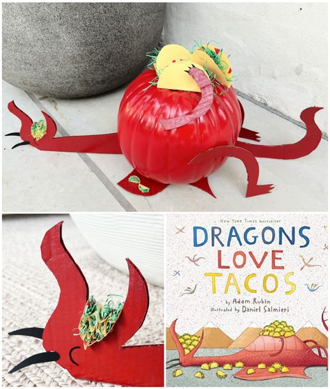 22 Unique Pumpkin Ideas - C.R.A.F.T. Dragons Love Tacos Pumpkin Decorating, Taco Pumpkin Decorating, Dragons Love Tacos Pumpkin, Book Report Pumpkin Project, Dragon Pumpkin Decorating, Storybook Pumpkin Ideas, Pumpkin Book Report, Library Contests, Ugly Pumpkin