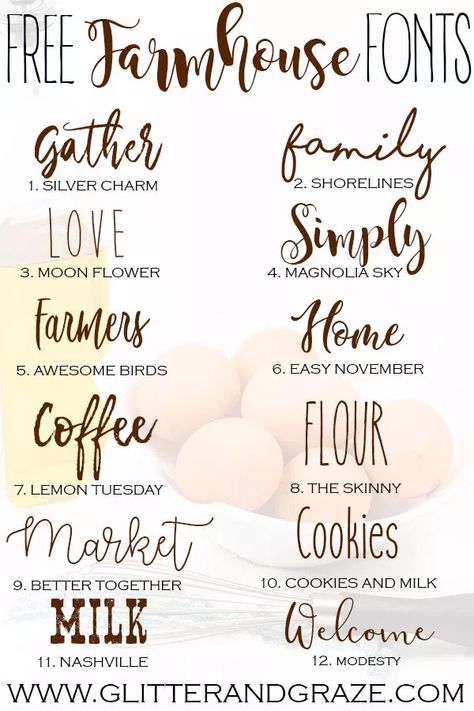 Free Farmhouse Fonts for design, Cricut, sewing patterns and more. #farmhouse #fonts #freefonts #graphicdesign #cricut Cricut Scrapbook Paper Projects, Free Farmhouse Fonts, Farmhouse Fonts, Farmhouse Font, Projets Cricut, Cricut Fonts, Diy Cricut, Silhouette Cameo Projects, Cameo Projects