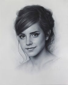 Design Stack: A Blog about Art, Design and Architecture: Painting and Drawing Portraits with Dry Brush Emma Watson Drawing, Emma Watson Sketch, Harry Potter Sketches, Dry Brush Painting, Pencil Sketch Portrait, Celebrity Portraits Drawing, Realistic Pencil Drawings, Sketch Portrait, Charcoal Pencil