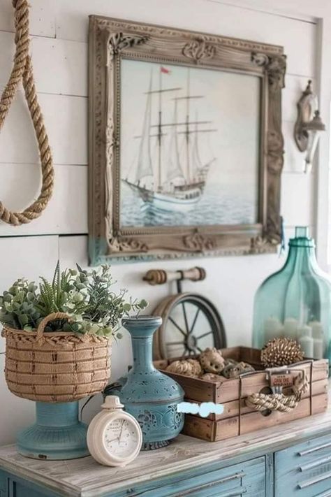 Beach Theme Office, Coast Decor, Beach Cottage Design, Mermaid Home Decor, Nautical Room, Ship Decor, Farmhouse Decor Ideas, Shore House, Coastal Vibes