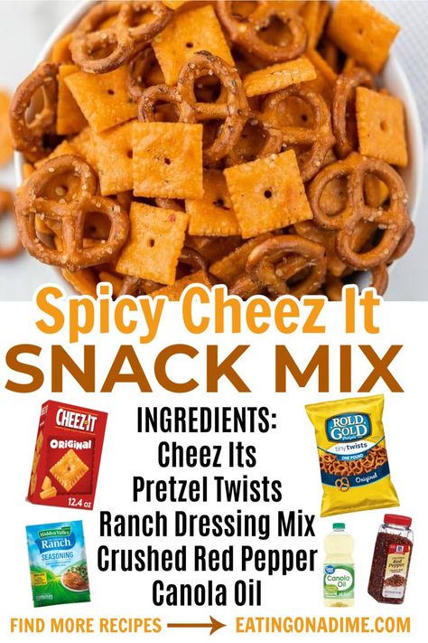 Cheez It Snack Mix Recipe Ranch, Cheezits Snack, Spicy Ranch Snack Mix Recipes, Ranch Cheez It Crackers, Spicy Cheez Its, Firecracker Cheez Its, Cheez It Snack Mix Recipe, Cheez It Recipe, Spicy Pretzels