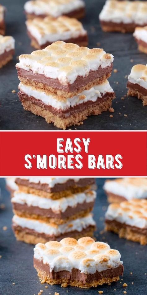 4 Ingredient Recipes Dessert, S Mores Recipes, Easy Bars Recipes 4 Ingredients, S’more Bites, S'mores Recipes, Smores Squares, S’mores Recipes, Easy Smores Bars, S’mores Bars