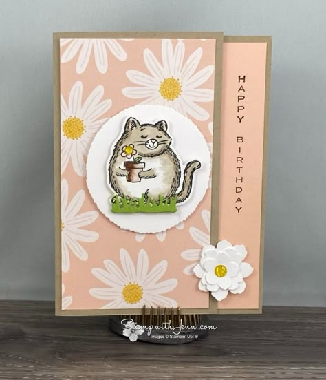 Fluffiest Friends, Bee Birthday Cards, Cat Birthday Card, Bee Birthday, Stamping Ideas, Cat Cards, Cat Birthday, Animal Cards, Winter Cards