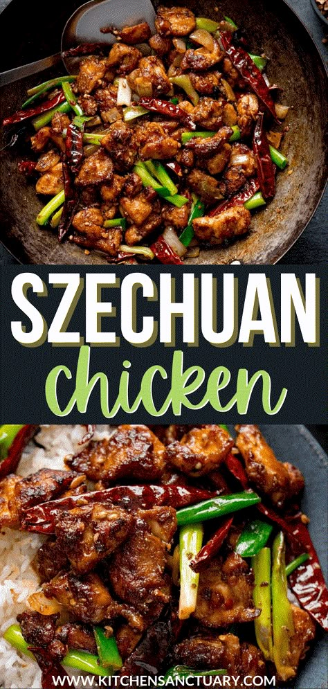 Spicy Szechuan chicken stir fry made with Szechuan (Sichuan) peppers for that tongue-tingling heat and plenty of dried red chillies! Spicy Chicken Breast, Szechuan Recipes, Szechuan Chicken, Chicken Delight, Homemade Chinese Food, Homemade Chinese, Mapo Tofu, Asian Meals, Chinese Cooking Recipes