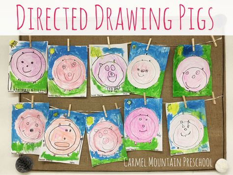 Materials White paper Black marker One large cardboard circle and one smaller cardboard circle for tracing Pink crayons Blue, green, and yellow water color paint Paint brushes For this activity, your preschooler will be listening to and following multistep directions. First, have your preschooler trace the large circle with a black marker for the pigs … 3 Little Pigs Craft Preschool, 3 Little Pigs Activities, Three Little Pig, Fairy Tales Preschool, Farm Theme Preschool, Farm Preschool, Pig Crafts, Pig Drawing, Farm Activities