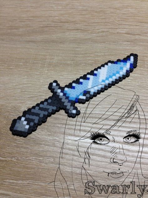 Hama Beads Knife, Perler Bead Knife Patterns, Knife Perler Bead Patterns, Perler Beads Knife, Knife Perler Beads, Knife Pixel Art, Melty Bead Designs, Hamma Beads Ideas, Pixel Beads